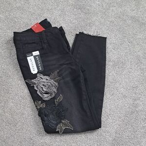 NWT Black Jeans with Floral Embroidery